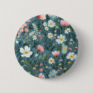 Blue Wildflower Meadow Cottagecore Floral Pattern 2 Inch Round Button