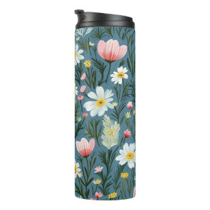 Blue Wildflower Meadow Cottagecore Floral Pattern Thermal Tumbler