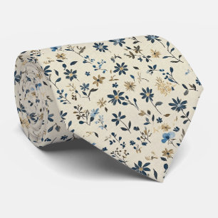 Blue Wildflower Meadow in Cream Wedding Tie
