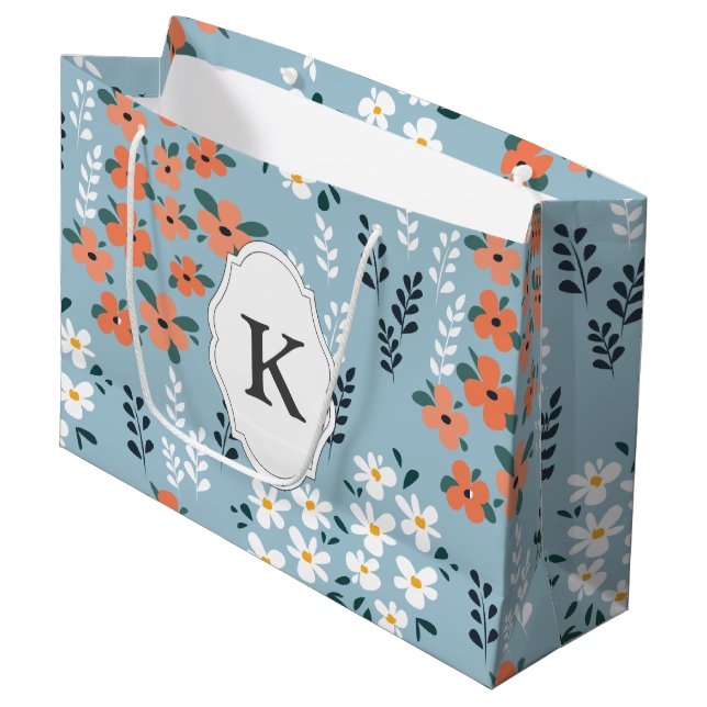 Blue Wildflower Monogram Large Gift Bag (Front Angled)