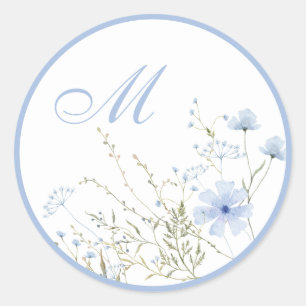 Blue Wildflower Monogram Wedding Envelope Seals