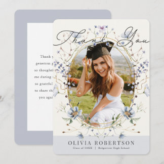 Blue Wildflower Photo Graduation Thank You Card