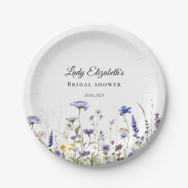 Blue Wildflower Regency Bridal Collection Paper Plate (Front)
