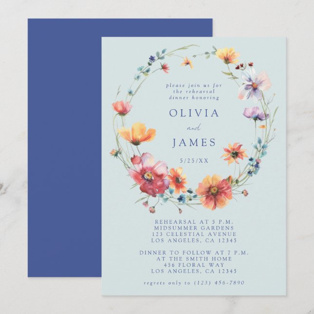 Blue Wildflower Rehearsal Dinner Invitation (Front/Back)