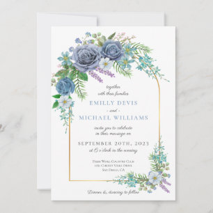 Blue Wildflower Roses Wedding Invitation