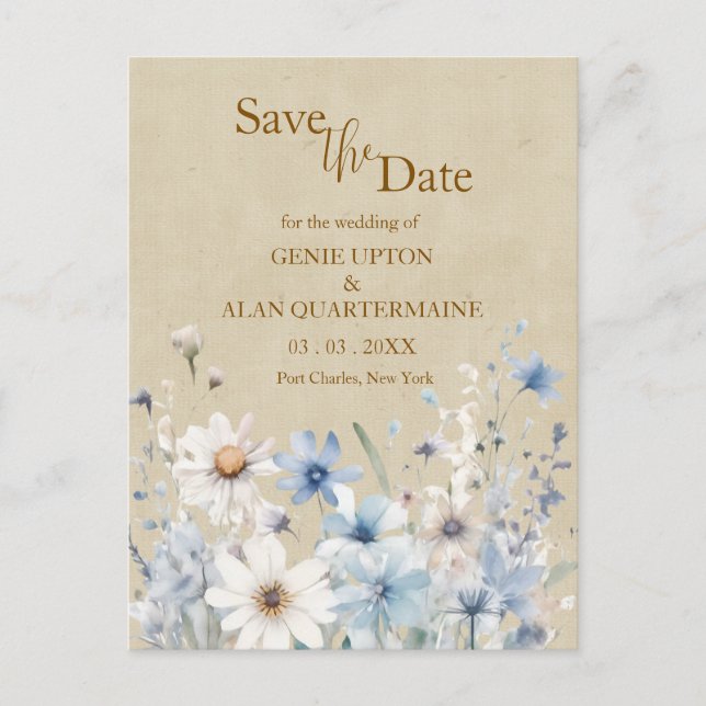 Blue Wildflower Save the Date Postcard (Front)