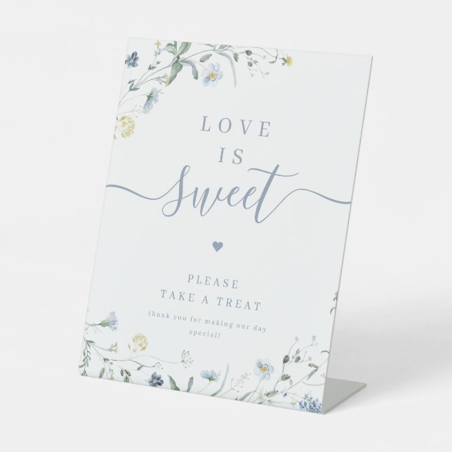 Blue Wildflower script rustic Love is Sweet Pedestal Sign (Front)