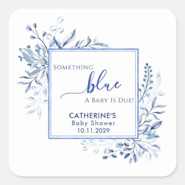 Blue Wildflower Something Blue Baby Shower Square Sticker (Front)