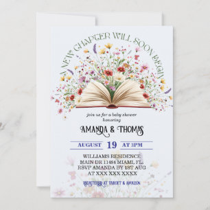 Blue Wildflower Storybook New Chapter Baby Shower Invitation