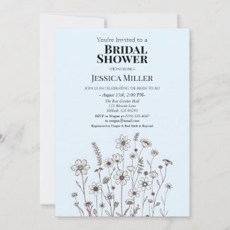Blue & Wildflower Theme Bridal Shower Invitation