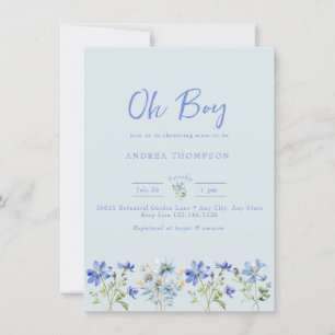Blue Wildflower Watercolor Baby Boy Shower Invitation