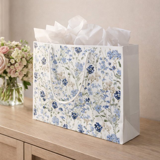 Blue Wildflower Watercolor  Large Gift Bag (Creator Uploaded)