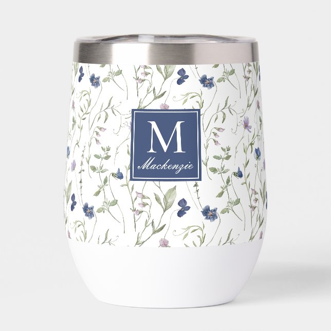 Blue Wildflower Watercolor Monogram Name (Back)