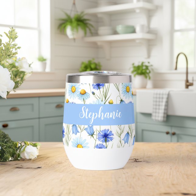 Blue Wildflower Watercolor Monogram Name (Creator Uploaded)