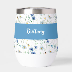 Blue Wildflower Watercolor Monogram Name 