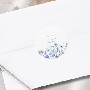 Blue Wildflower Watercolor Wedding Classic Round Sticker