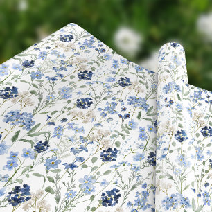 Blue Wildflower Watercolor Wrapping Paper