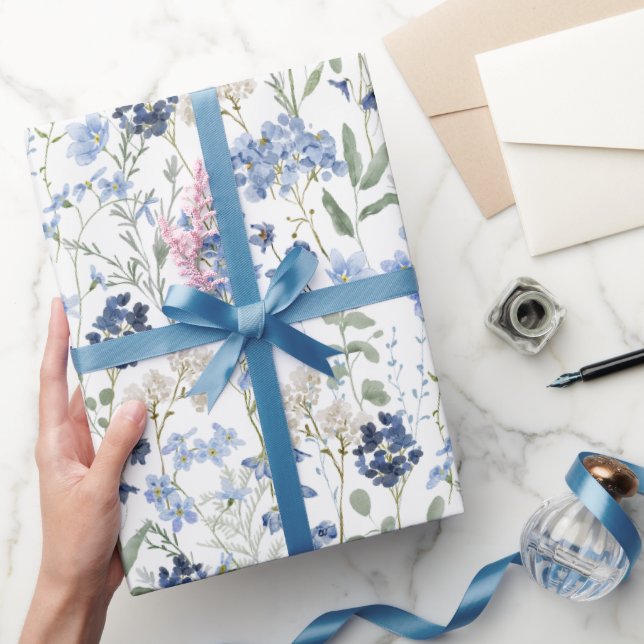 Blue Wildflower Watercolor Wrapping Paper (Gifting)