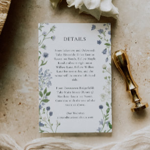 Blue Wildflower Wedding Details Card, Watercolor Enclosure Card