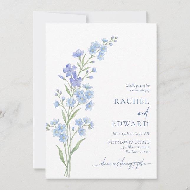 Blue Wildflower Wedding Invitation (Front)