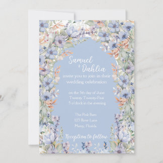 Blue Wildflower Wedding Invitation with Details