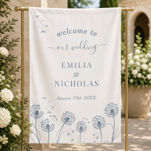 Blue Wildflower Wedding Welcome Signage Banner