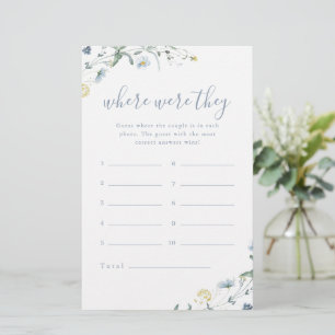 Blue Wildflower where were they bridal shower game