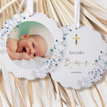 blue wildflowers Baptism Ornament Card<br><div class="desc">Baptism paper ornament</div>