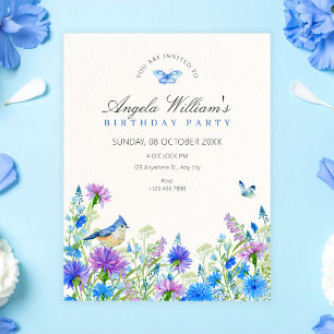 Blue wildflowers birthday invitation