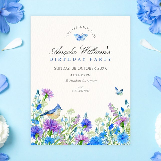 Blue wildflowers birthday invitation (Creator Uploaded)