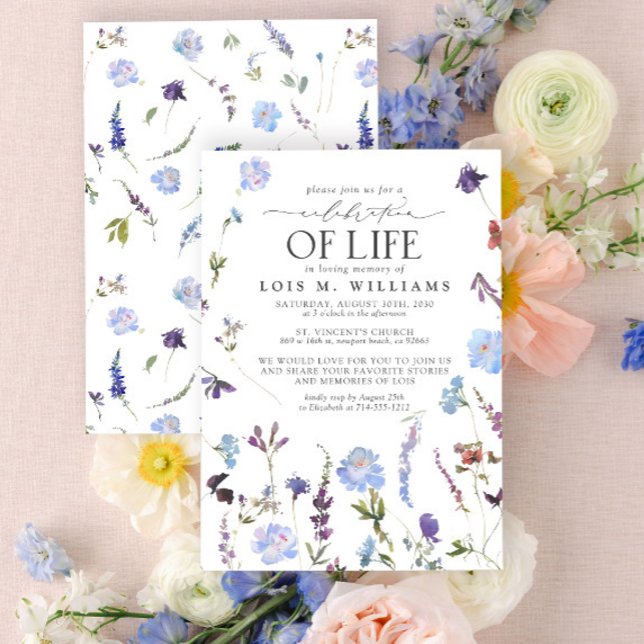 Blue Wildflowers Celebration of Life Invitation (Creator Uploaded)