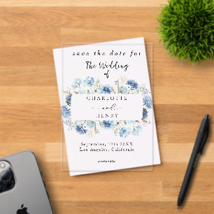  Blue Wildflowers Frame Elegant Save The Date Acrylic Invitations