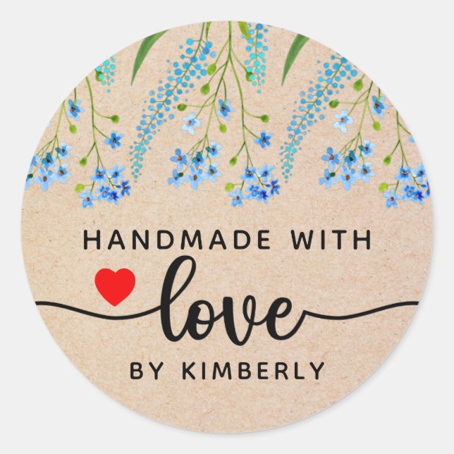 Blue Wildflowers Handmade with Love Classic Round  Classic Round Sticker (Front)
