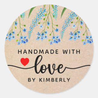 Blue Wildflowers Handmade with Love Classic Round  Sticker