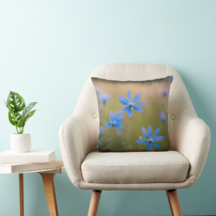 Blue Wildflowers in Meadow Throw Pillow