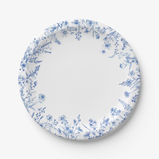 Blue Wildflowers Paper Plate (Front)