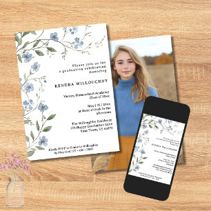Blue Wildflowers Photo Homeschool Graduation Invitation