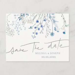 blue wildflowers save the date announcement postcard