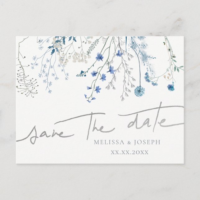 blue wildflowers | save the date announcement postcard (Front)