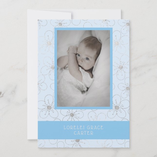 Blue Wildflowers Silver Photo Naming Ceremony Card (Front)