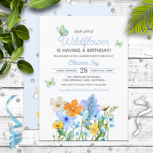 Blue Wildflowers Theme Girl's Birthday Invitation