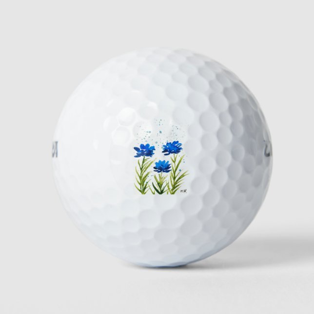 Blue wildflowers watercolor girly chic golf balls (Front)