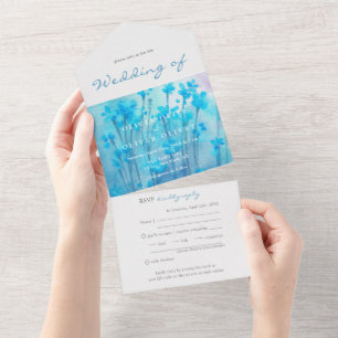 Blue Wildflowers Wedding  All In One Invitation
