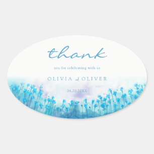 Blue Wildflowers Wedding Oval Sticker