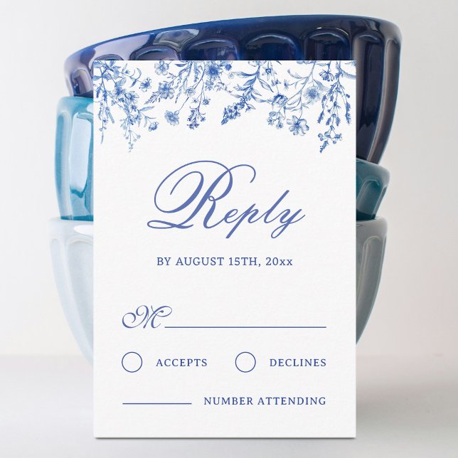 Blue Wildflowers Wedding RSVP Card (Creator Uploaded)