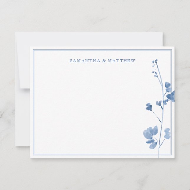 Blue Wildflowers with Double Border  Card (Front)