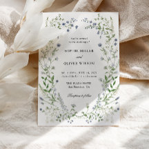Blue Wildflowers Wreath Wedding Invitation