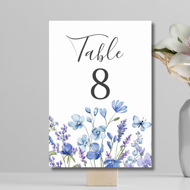Blue Wildlflower Meadow Floral Wedding  Table Number (Creator Uploaded)