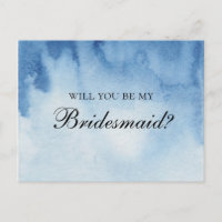 Blue Will you be my bridesmaid. Modern watercolor