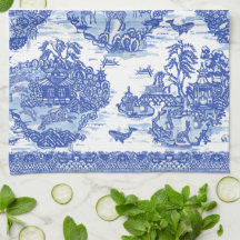 Blue Willow Animal Pagoda Vintage Oriental Toile